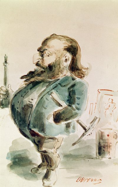Caricature of Gustave Courbet Holding the Colonne de Vendome by Dupendant